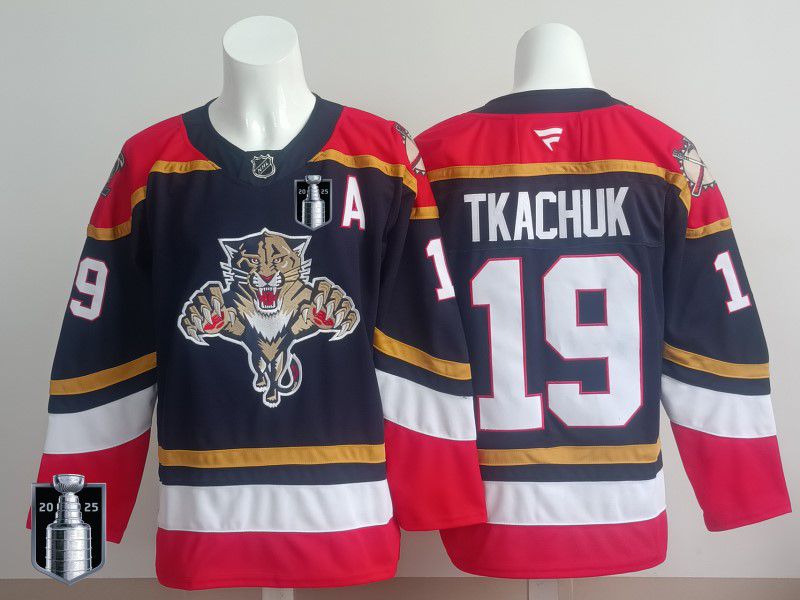 Men 2025 Florida Panthers #19 Tkachuk Blue Fanatics Home Premium NHL Jersey style 3